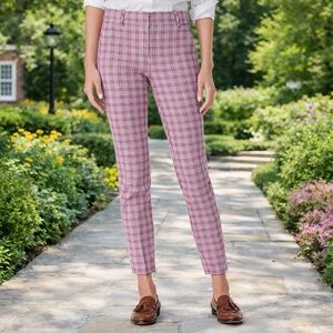 J. Crew Cameron Slim Crop in Bright Begonia Pink Plaid Trousers Dress Pants 8